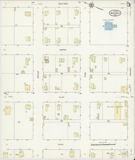 Sanborn Fire Insurance Map from Nocona, Montague County, Texas (1914), Sheet #0003 - Historic Sanborn Fire Insurance Map Print, vintage old map wall art, antique decor, genealogy gift, Texas Texas map