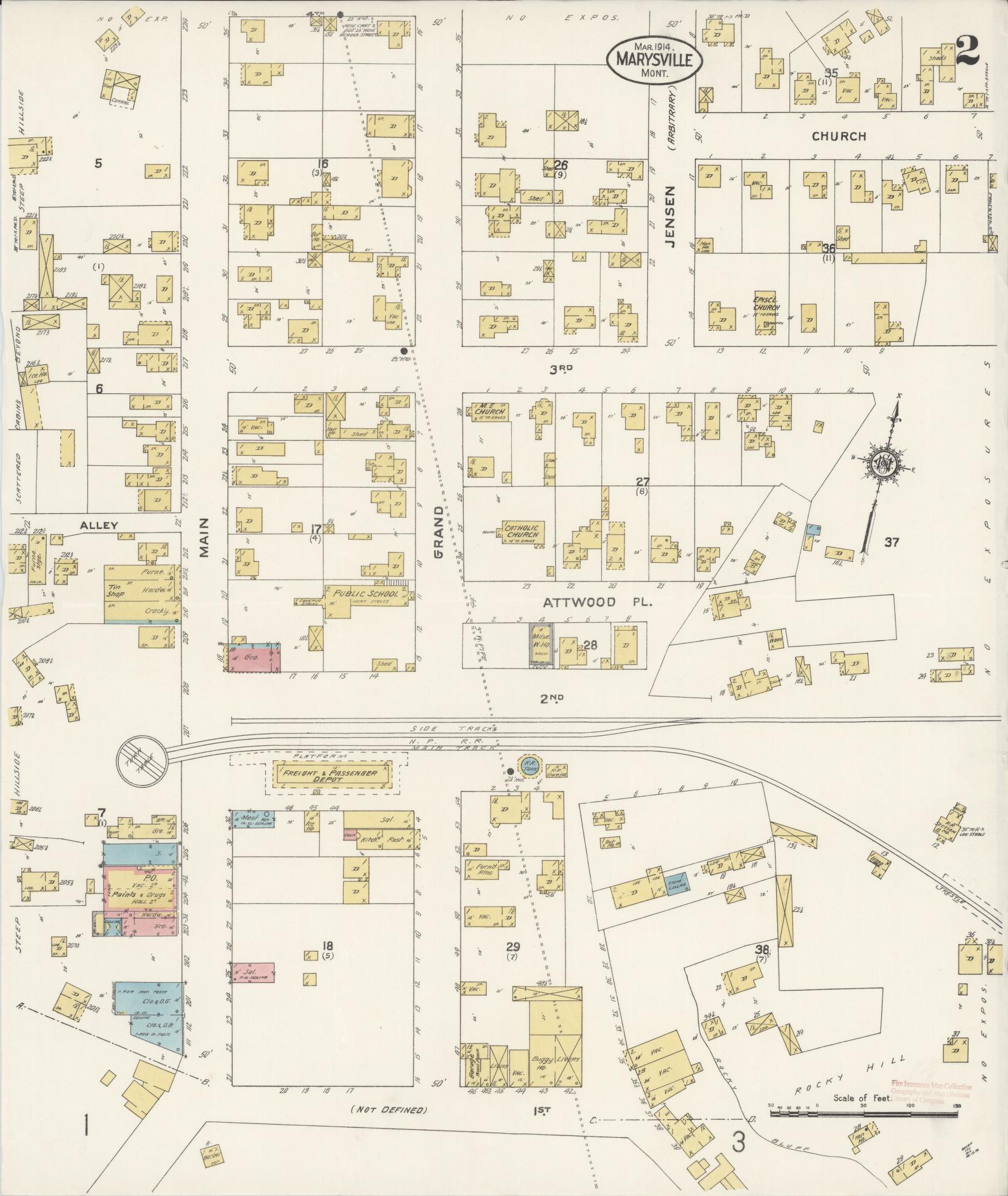 Sanborn Fire Insurance Map from Marysville, Lewis And Clark County, Montana (1914), Sheet #0002 - Complete Map Set gallery image, historic Sanborn map, vintage wall art, Montana Montana