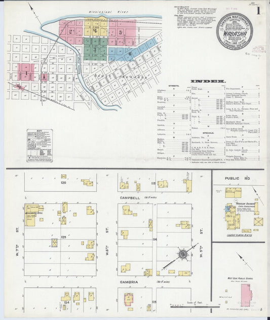 Sanborn Fire Insurance Map from Wabasha, Wabasha County, Minnesota (1910), Sheet #0001 - Historic Sanborn Fire Insurance Map Print, vintage old map wall art, antique decor, genealogy gift, Minnesota Minnesota map
