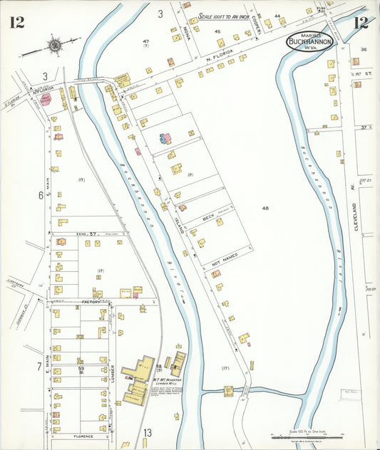 Sanborn Fire Insurance Map from Buckhannon, Upshur County, West Virginia (1923), Sheet #0012 - Historic Sanborn Fire Insurance Map Print, vintage old map wall art, antique decor, genealogy gift, West Virginia West Virginia map
