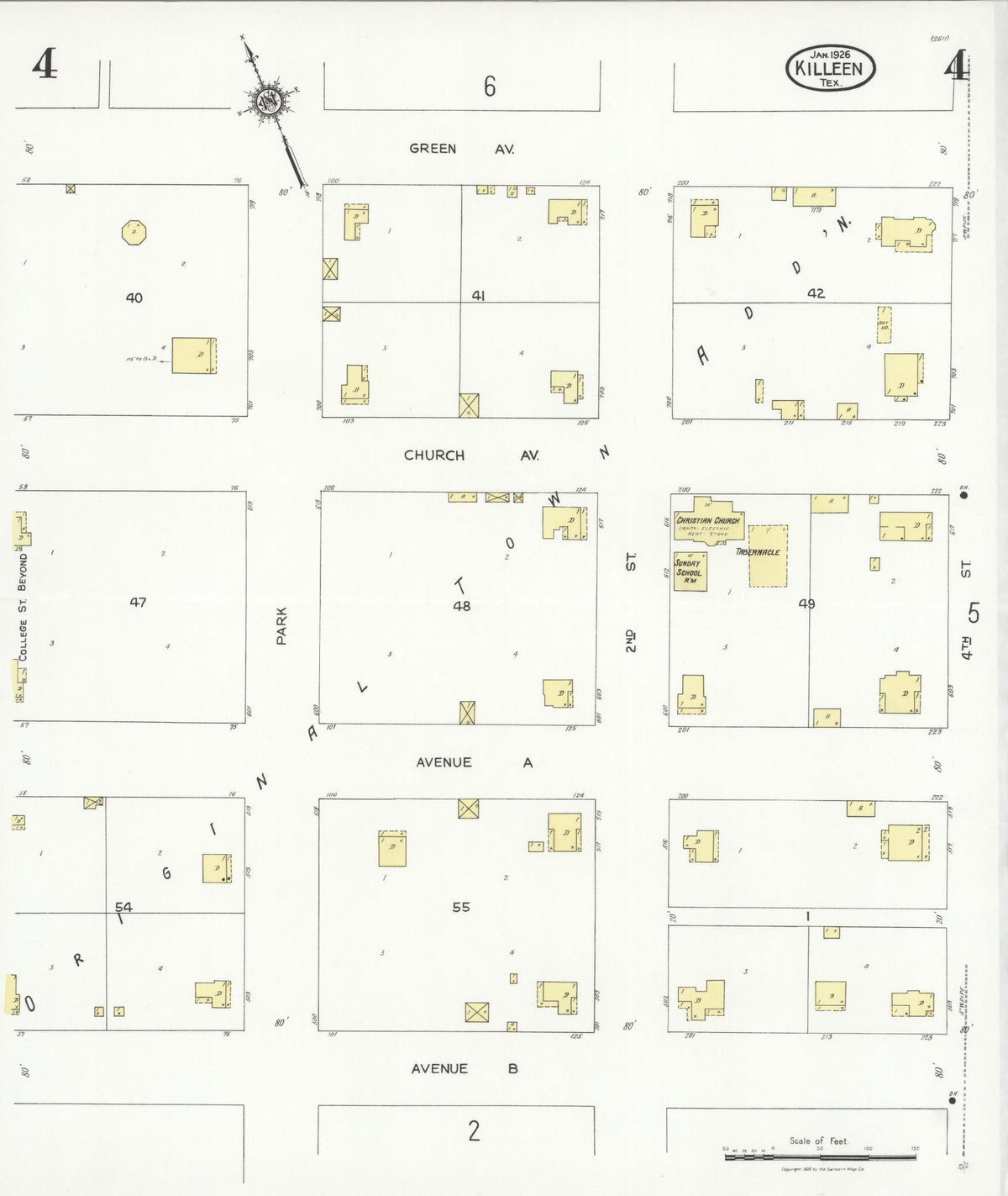 Sanborn Fire Insurance Map from Killeen, Bell County, Texas (1926), Sheet #0004 - Complete Map Set gallery image, historic Sanborn map, vintage wall art, Texas Texas