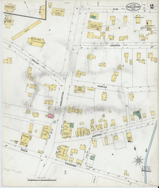 Sanborn Fire Insurance Map from Holliston, Middlesex County, Massachusetts (1901), Sheet #0002 - Historic Sanborn Fire Insurance Map Print, vintage old map wall art, antique decor, genealogy gift, Massachusetts Massachusetts map