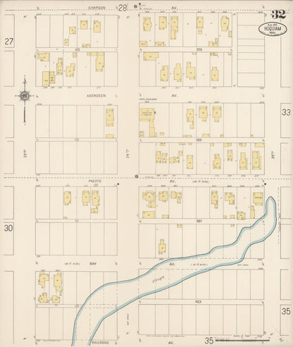 Sanborn Fire Insurance Map from Hoquiam, Grays Harbor County, Washington (1916), Sheet #0032 - Complete Map Set gallery image, historic Sanborn map, vintage wall art, Washington Washington