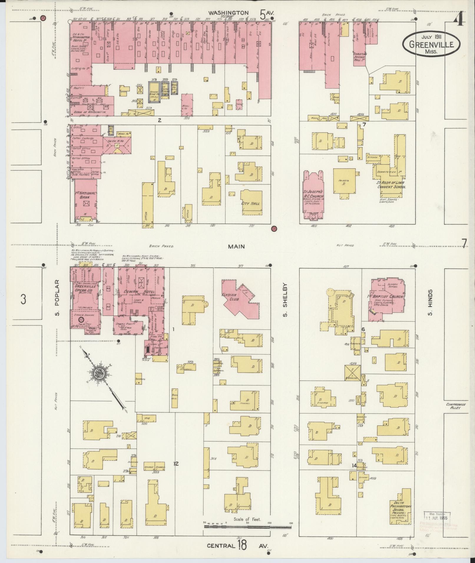 Sanborn Fire Insurance Map from Greenville, Washington County, Mississippi (1911), Sheet #0004 - Complete Map Set gallery image, historic Sanborn map, vintage wall art, Mississippi Mississippi