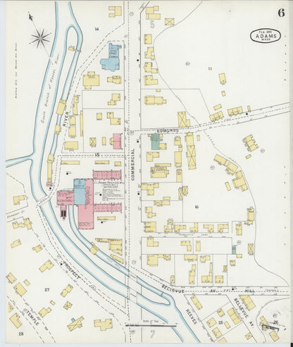 Sanborn Fire Insurance Map from Adams, Berkshire County, Massachusetts (1895), Sheet #0006 - Historic Sanborn Fire Insurance Map Print, vintage old map wall art, antique decor, genealogy gift, Massachusetts Massachusetts map