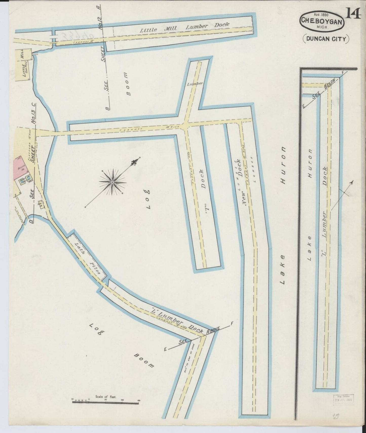 Sanborn Fire Insurance Map from Cheboygan, Cheboygan County, Michigan (1890), Sheet #0014 - Complete Map Set gallery image, historic Sanborn map, vintage wall art, Michigan Michigan