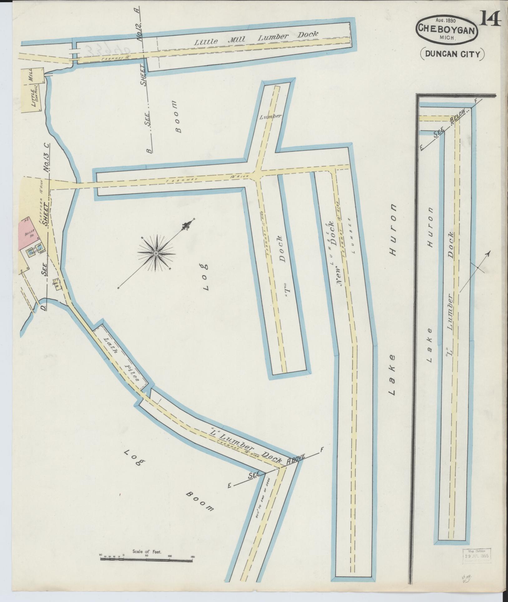 Sanborn Fire Insurance Map from Cheboygan, Cheboygan County, Michigan (1890), Sheet #0014 - Complete Map Set gallery image, historic Sanborn map, vintage wall art, Michigan Michigan