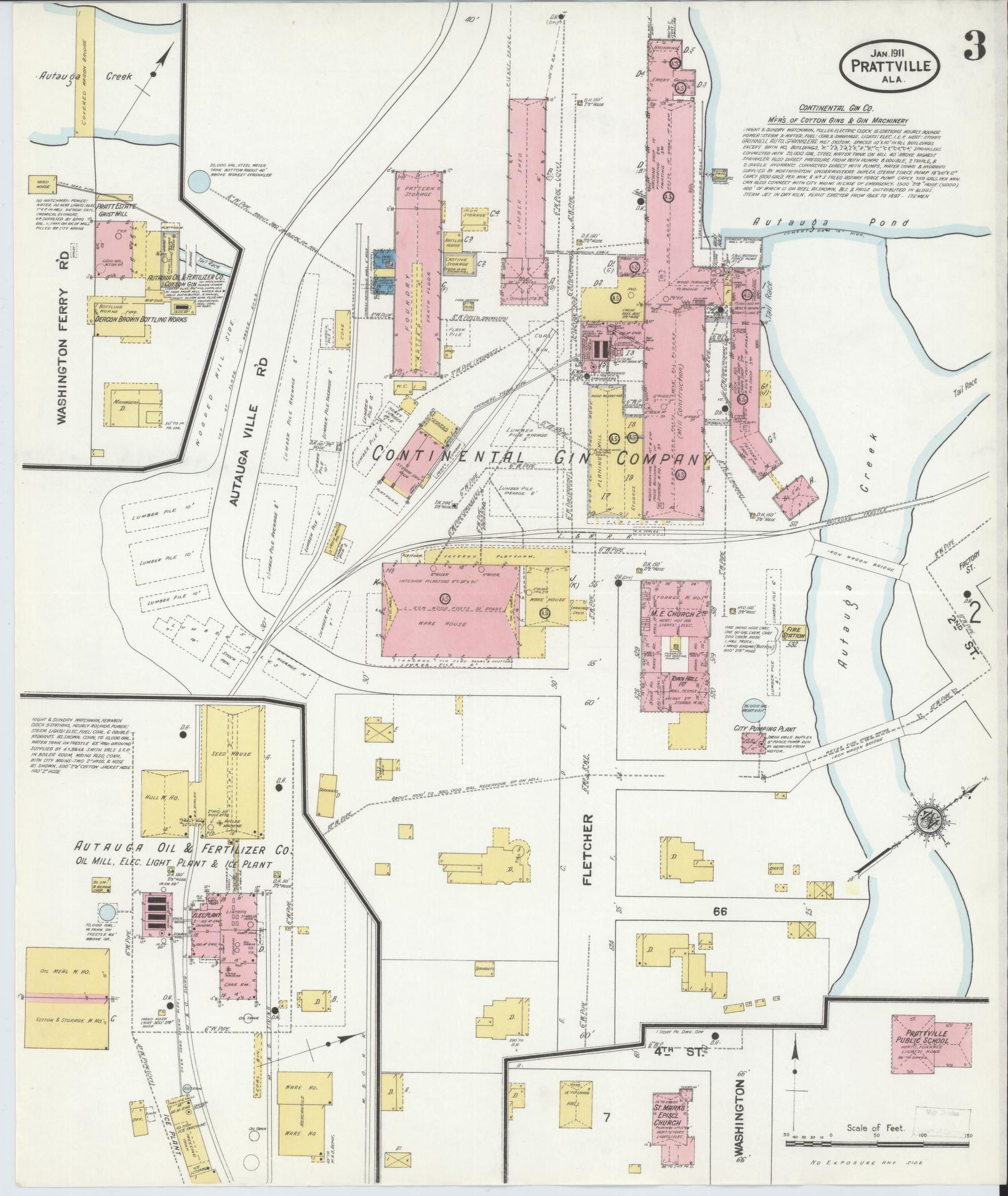Sanborn Fire Insurance Map from Prattville, Autauga County, Alabama (1911), Sheet #0003 - Historic Sanborn Fire Insurance Map Print, vintage old map wall art, antique decor, genealogy gift, Alabama Alabama map