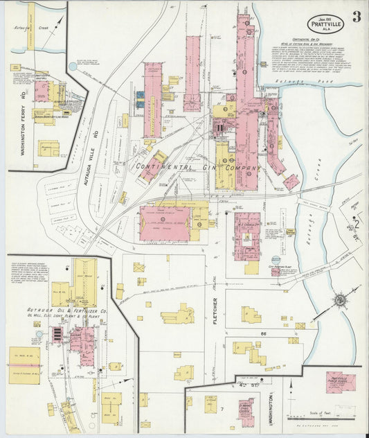 Sanborn Fire Insurance Map from Prattville, Autauga County, Alabama (1911), Sheet #0003 - Historic Sanborn Fire Insurance Map Print, vintage old map wall art, antique decor, genealogy gift, Alabama Alabama map