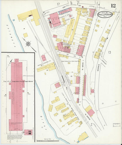 Sanborn Fire Insurance Map from Phillipsburg, Warren County, New Jersey (1916), Sheet #0012 - Complete Map Set gallery image, historic Sanborn map, vintage wall art, New Jersey New Jersey