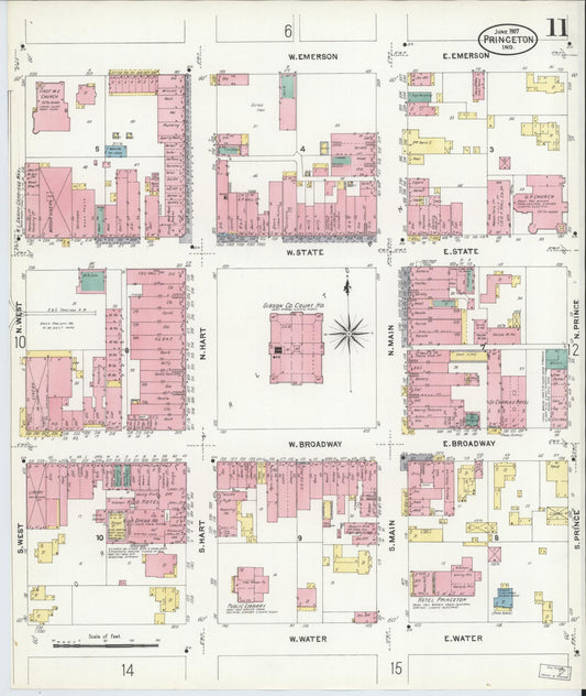 Sanborn Fire Insurance Map from Princeton, Gibson County, Indiana (1907), Sheet #0011 - Historic Sanborn Fire Insurance Map Print, vintage old map wall art, antique decor, genealogy gift, Indiana Indiana map