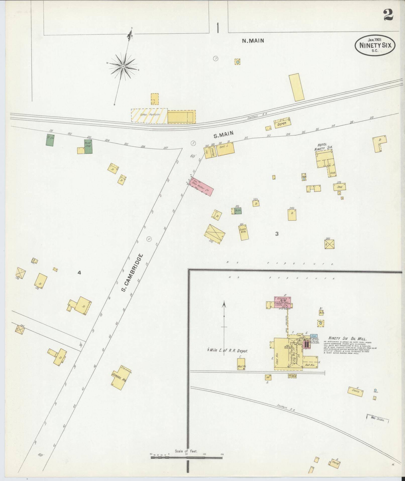 Sanborn Fire Insurance Map from Ninety Six, Greenwood County, South Carolina (1901), Sheet #0002 - Complete Map Set gallery image, historic Sanborn map, vintage wall art, South Carolina South Carolina