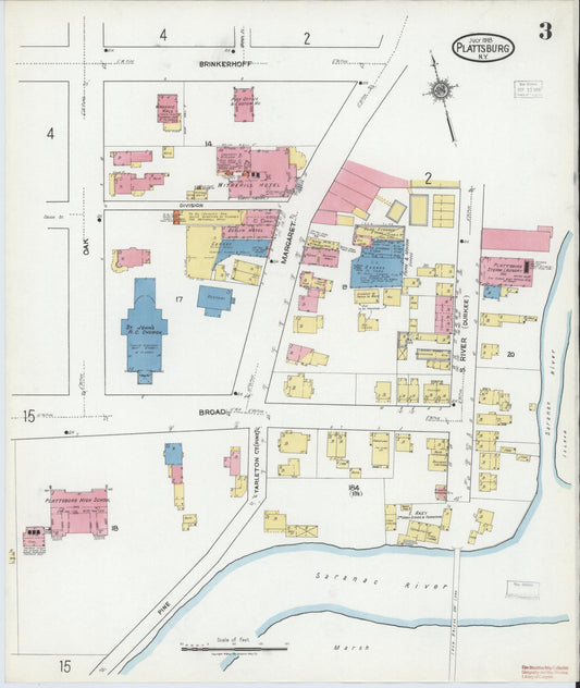 Sanborn Fire Insurance Map from Plattsburg, Clinton County, New York (1918), Sheet #0003 - Historic Sanborn Fire Insurance Map Print, vintage old map wall art, antique decor, genealogy gift, New York New York map