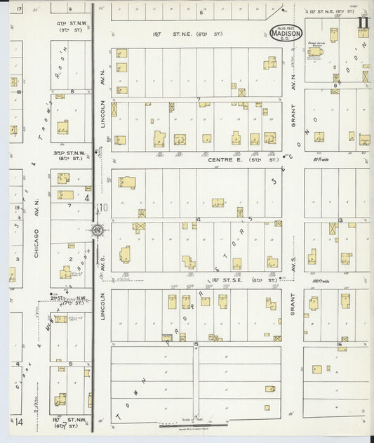Sanborn Fire Insurance Map from Madison, Lake County, South Dakota (1921), Sheet #0011 - Historic Sanborn Fire Insurance Map Print, vintage old map wall art, antique decor, genealogy gift, South Dakota South Dakota map