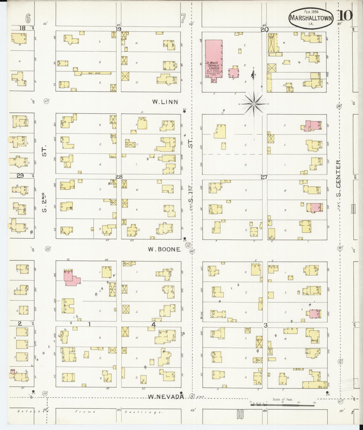 Sanborn Fire Insurance Map from Marshalltown, Marshall County, Iowa (1894), Sheet #0010 - Historic Sanborn Fire Insurance Map Print, vintage old map wall art