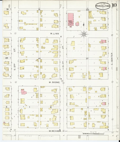 Sanborn Fire Insurance Map from Marshalltown, Marshall County, Iowa (1894), Sheet #0010 - Historic Sanborn Fire Insurance Map Print, vintage old map wall art