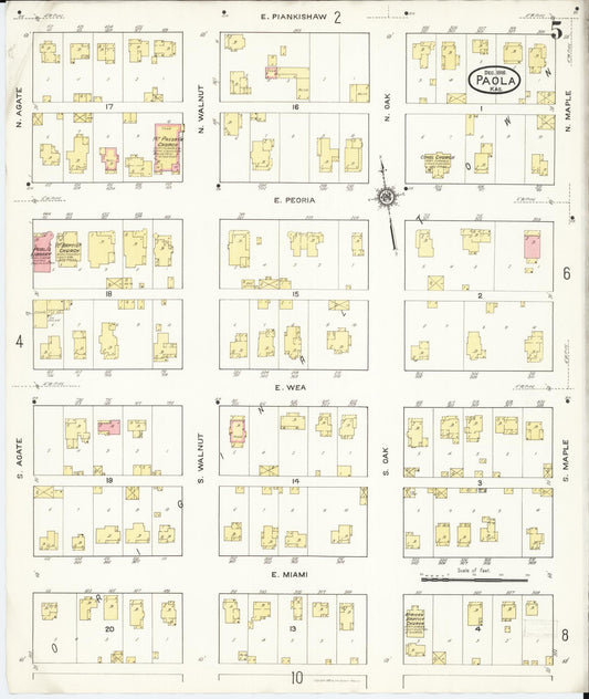 Sanborn Fire Insurance Map from Paola, Miami County, Kansas (1916), Sheet #0005 - Historic Sanborn Fire Insurance Map Print, vintage old map wall art, antique decor, genealogy gift, Kansas Kansas map