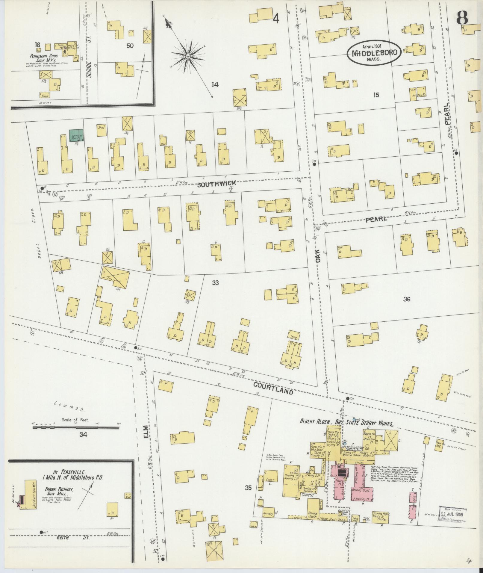 Sanborn Fire Insurance Map from Middleboro, Plymouth County, Massachusetts (1901), Sheet #0008 - Complete Map Set gallery image, historic Sanborn map, vintage wall art, Massachusetts Massachusetts