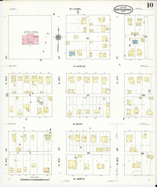 Sanborn Fire Insurance Map from Independence, Montgomery County, Kansas (1910), Sheet #0010 - Historic Sanborn Fire Insurance Map Print, vintage old map wall art, antique decor, genealogy gift, Kansas Kansas map