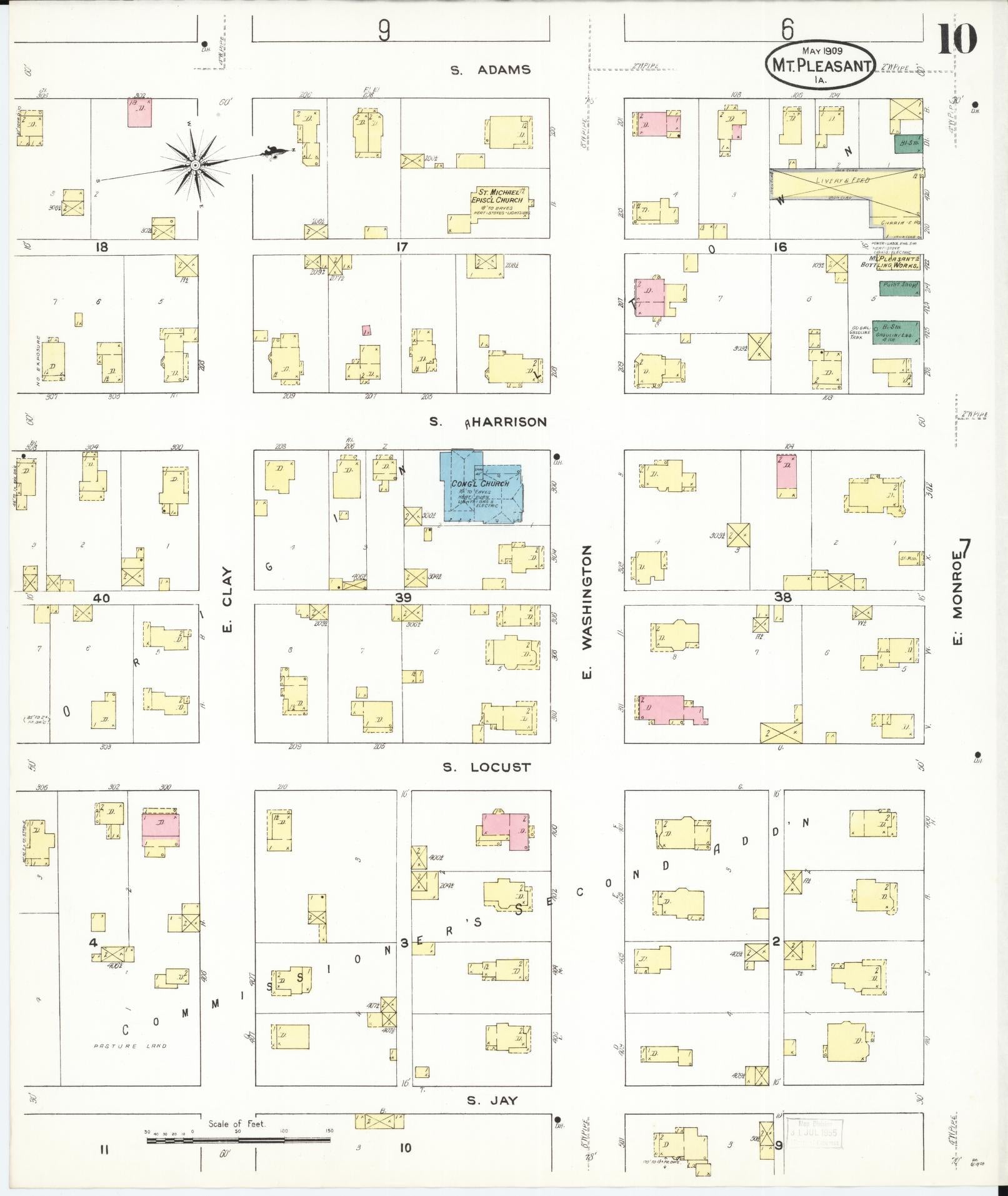 Sanborn Fire Insurance Map from Mount Pleasant, Henry County, Iowa (1909), Sheet #0010 - Historic Sanborn Fire Insurance Map Print
