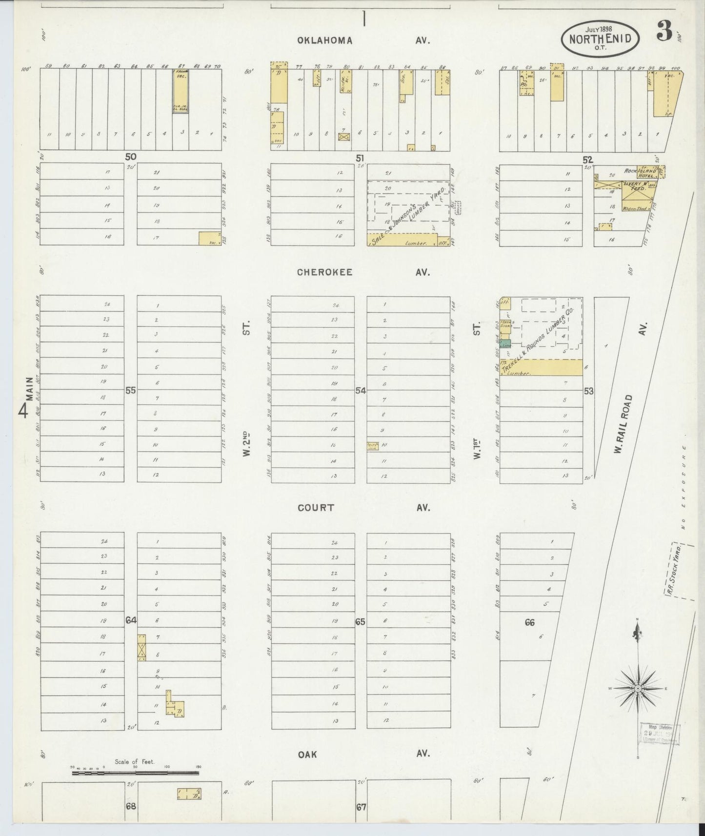 Sanborn Fire Insurance Map from North Enid, Garfield County, Oklahoma (1898), Sheet #0003 - Complete Map Set gallery image, historic Sanborn map, vintage wall art, Oklahoma Oklahoma