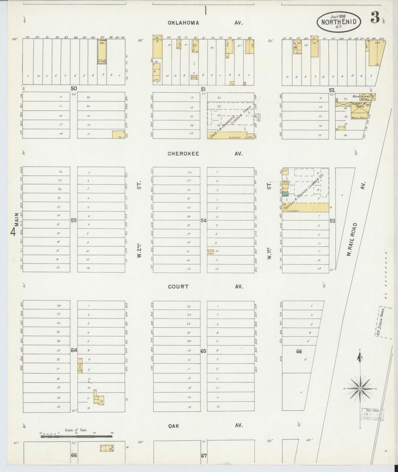 Sanborn Fire Insurance Map from North Enid, Garfield County, Oklahoma (1898), Sheet #0003 - Complete Map Set gallery image, historic Sanborn map, vintage wall art, Oklahoma Oklahoma