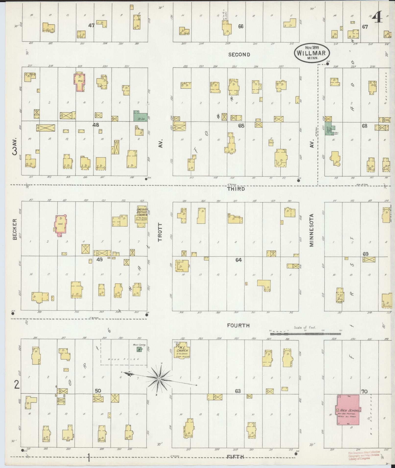 Sanborn Fire Insurance Map from Willmar, Kandiyohi County, Minnesota (1899), Sheet #0004 - Complete Map Set gallery image, historic Sanborn map, vintage wall art, Minnesota Minnesota