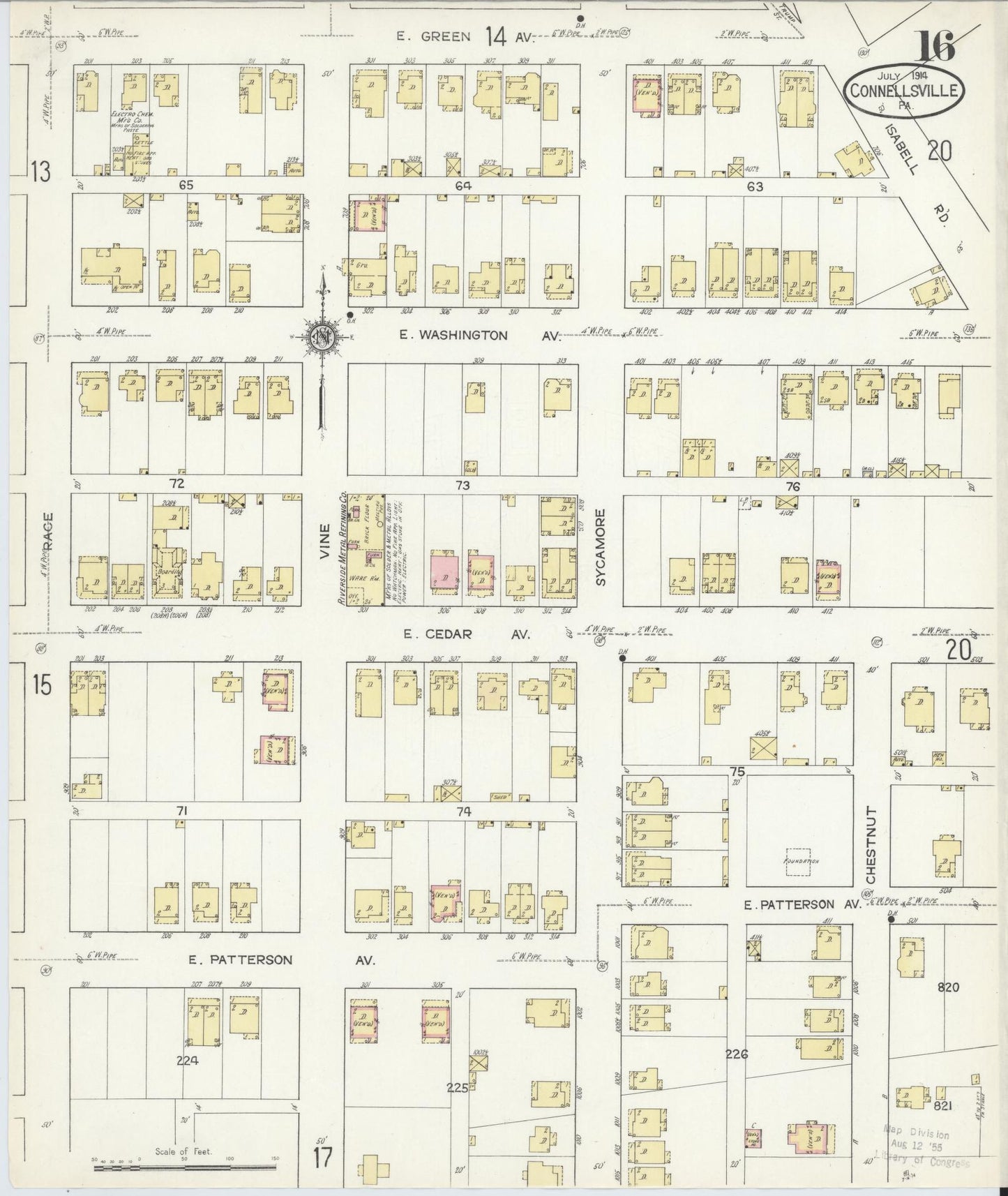 Sanborn Fire Insurance Map from Connellsville, Fayette County, Pennsylvania (1914), Sheet #0016 - Historic Sanborn Fire Insurance Map Print, vintage old map wall art, antique decor, genealogy gift, Pennsylvania Pennsylvania map