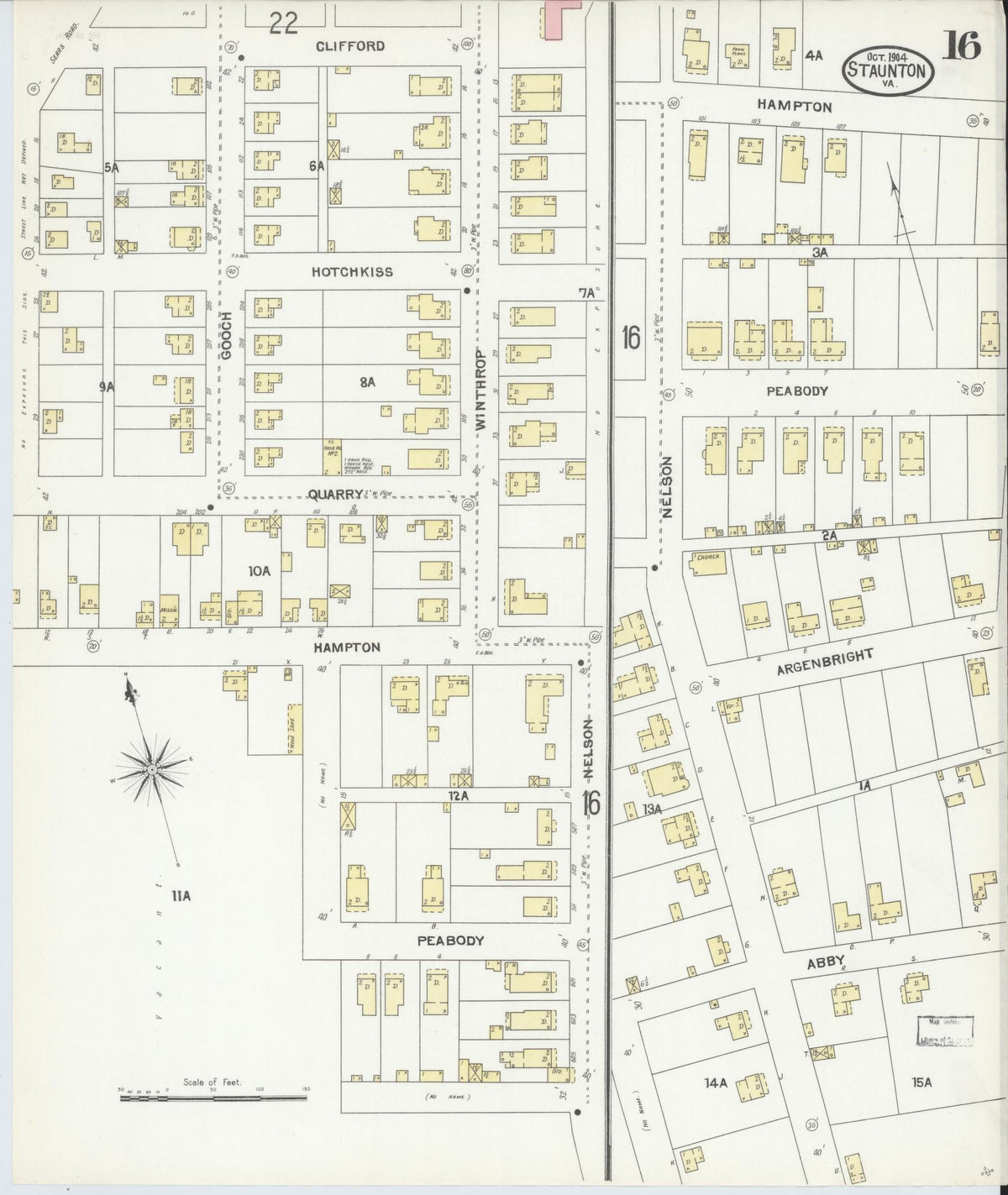 Sanborn Fire Insurance Map from Staunton, Independent Cities, Virginia (1904), Sheet #0016 - Historic Sanborn Fire Insurance Map Print, vintage old map wall art, antique decor, genealogy gift, Virginia Virginia map
