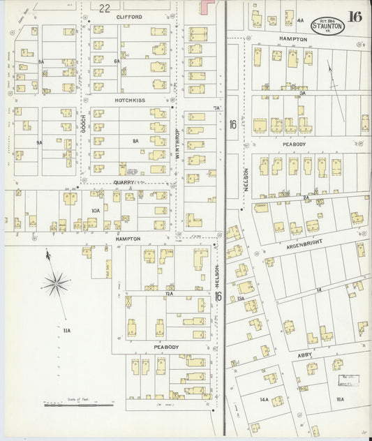 Sanborn Fire Insurance Map from Staunton, Independent Cities, Virginia (1904), Sheet #0016 - Historic Sanborn Fire Insurance Map Print, vintage old map wall art, antique decor, genealogy gift, Virginia Virginia map