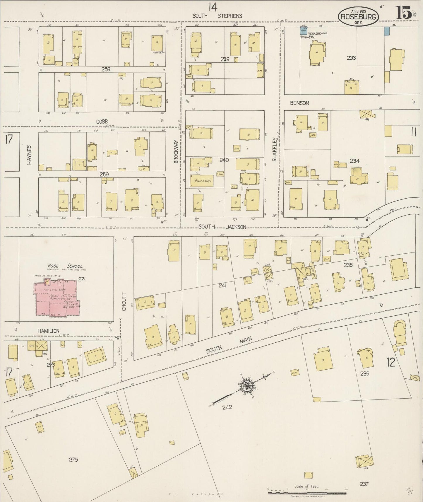 Sanborn Fire Insurance Map from Roseburg, Douglas County, Oregon (1920), Sheet #0015 - Historic Sanborn Fire Insurance Map Print, vintage old map wall art, antique decor, genealogy gift, Oregon Oregon map