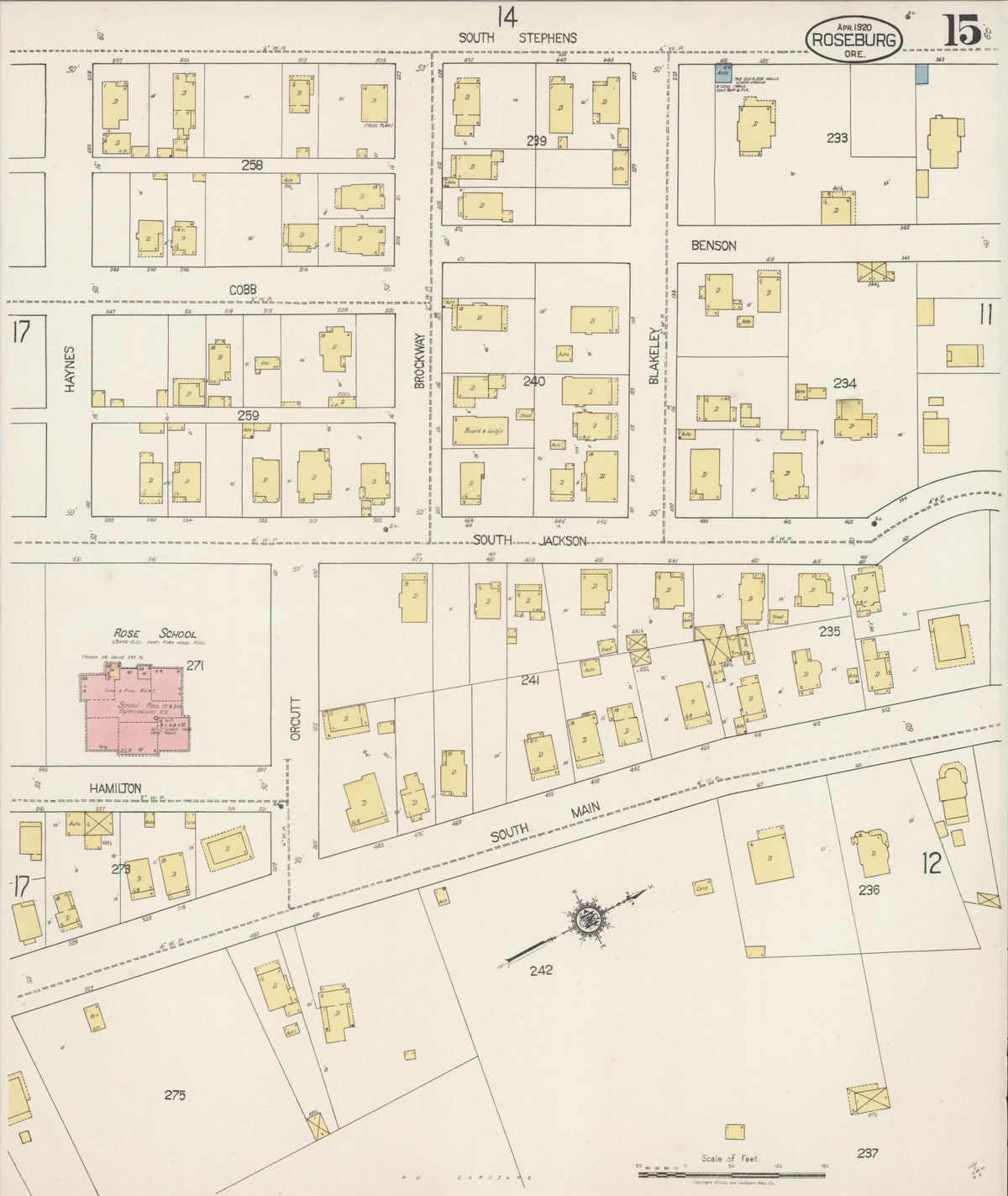 Sanborn Fire Insurance Map from Roseburg, Douglas County, Oregon (1920), Sheet #0015 - Historic Sanborn Fire Insurance Map Print, vintage old map wall art, antique decor, genealogy gift, Oregon Oregon map