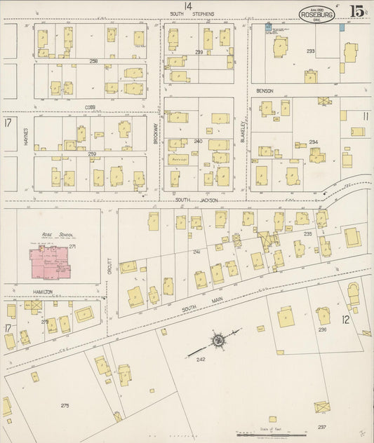 Sanborn Fire Insurance Map from Roseburg, Douglas County, Oregon (1920), Sheet #0015 - Historic Sanborn Fire Insurance Map Print, vintage old map wall art, antique decor, genealogy gift, Oregon Oregon map