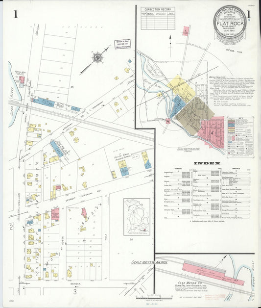 Sanborn Fire Insurance Map from Flat Rock, Wayne County, Michigan (1941), Sheet #0001 - Historic Sanborn Fire Insurance Map Print, vintage old map wall art, antique decor, genealogy gift, Michigan Michigan map