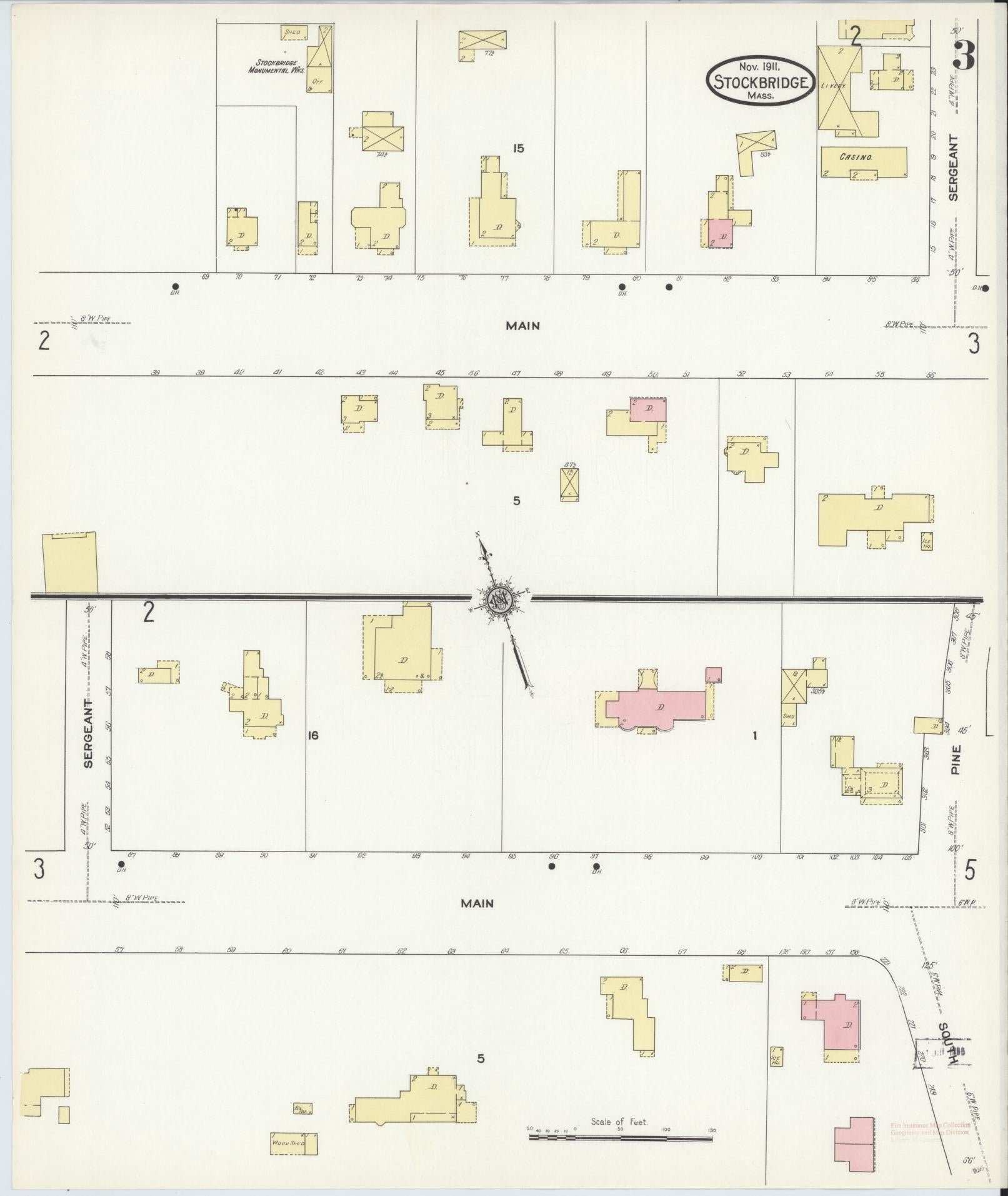 Sanborn Fire Insurance Map from Stockbridge, Berkshire County, Massachusetts (1911), Sheet #0003 - Historic Sanborn Fire Insurance Map Print, vintage old map wall art, antique decor, genealogy gift, Massachusetts Massachusetts map