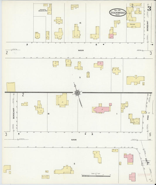 Sanborn Fire Insurance Map from Stockbridge, Berkshire County, Massachusetts (1911), Sheet #0003 - Historic Sanborn Fire Insurance Map Print, vintage old map wall art, antique decor, genealogy gift, Massachusetts Massachusetts map
