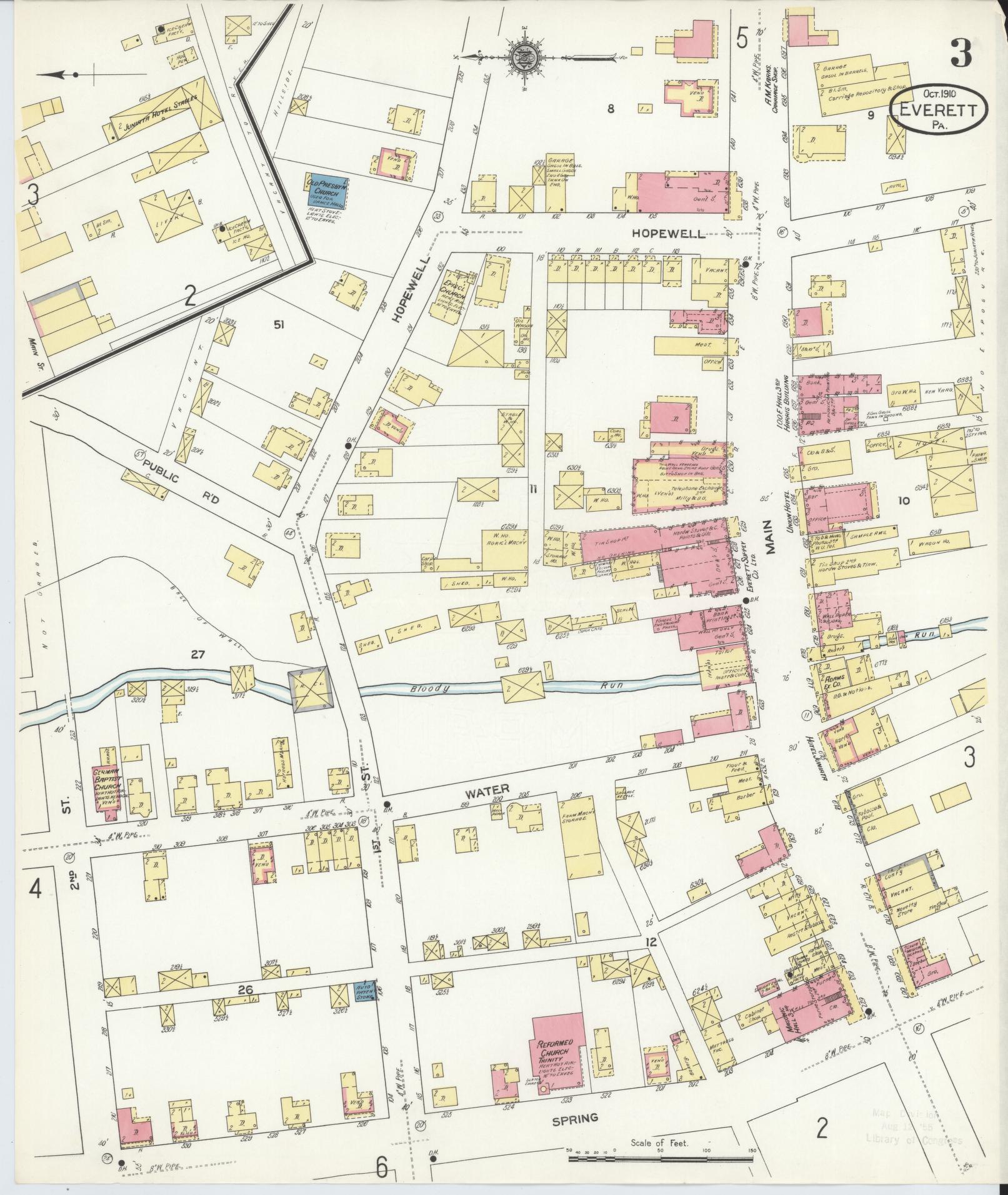 Sanborn Fire Insurance Map from Everett, Bedford County, Pennsylvania (1910), Sheet #0003 - Historic Sanborn Fire Insurance Map Print, vintage old map wall art, antique decor, genealogy gift, Pennsylvania Pennsylvania map