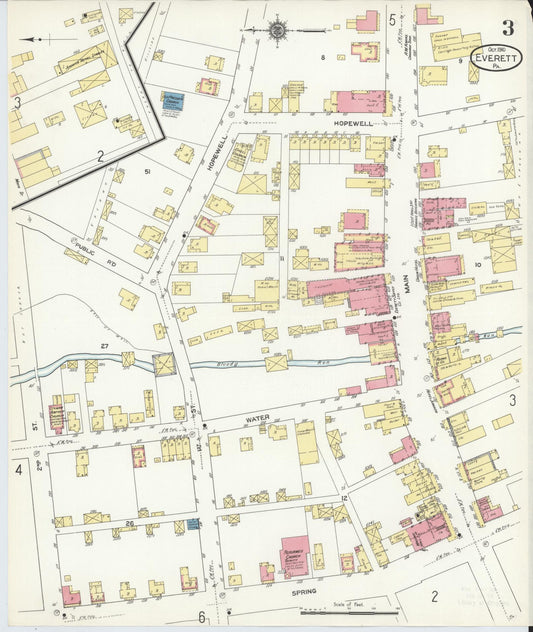 Sanborn Fire Insurance Map from Everett, Bedford County, Pennsylvania (1910), Sheet #0003 - Historic Sanborn Fire Insurance Map Print, vintage old map wall art, antique decor, genealogy gift, Pennsylvania Pennsylvania map