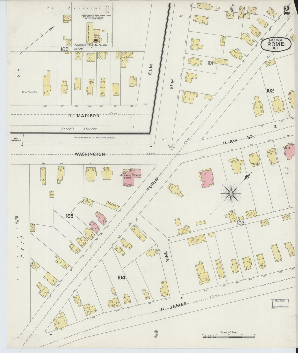 Sanborn Fire Insurance Map from Rome, Oneida County, New York (1894), Sheet #0002 - Historic Sanborn Fire Insurance Map Print, vintage old map wall art, antique decor, genealogy gift, New York New York map