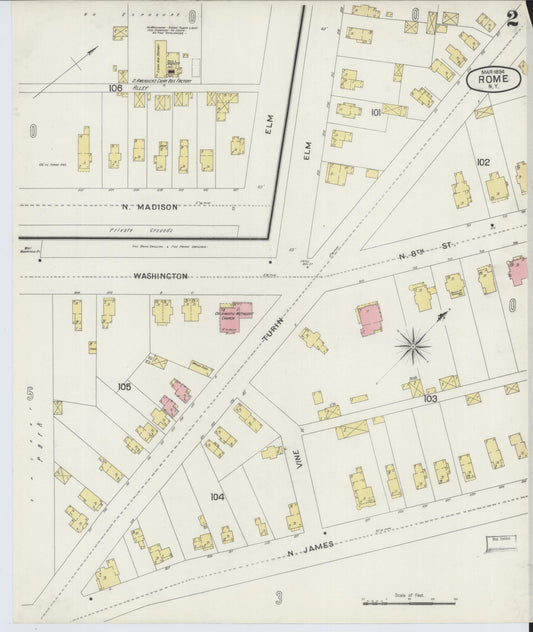 Sanborn Fire Insurance Map from Rome, Oneida County, New York (1894), Sheet #0002 - Historic Sanborn Fire Insurance Map Print, vintage old map wall art, antique decor, genealogy gift, New York New York map