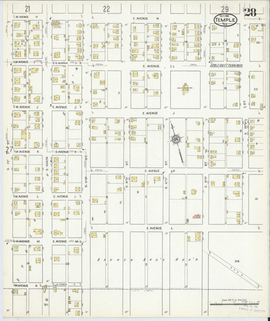 Sanborn Fire Insurance Map from Temple, Bell County, Texas (1915), Sheet #0028 - Historic Sanborn Fire Insurance Map Print, vintage old map wall art, antique decor, genealogy gift, Texas Texas map