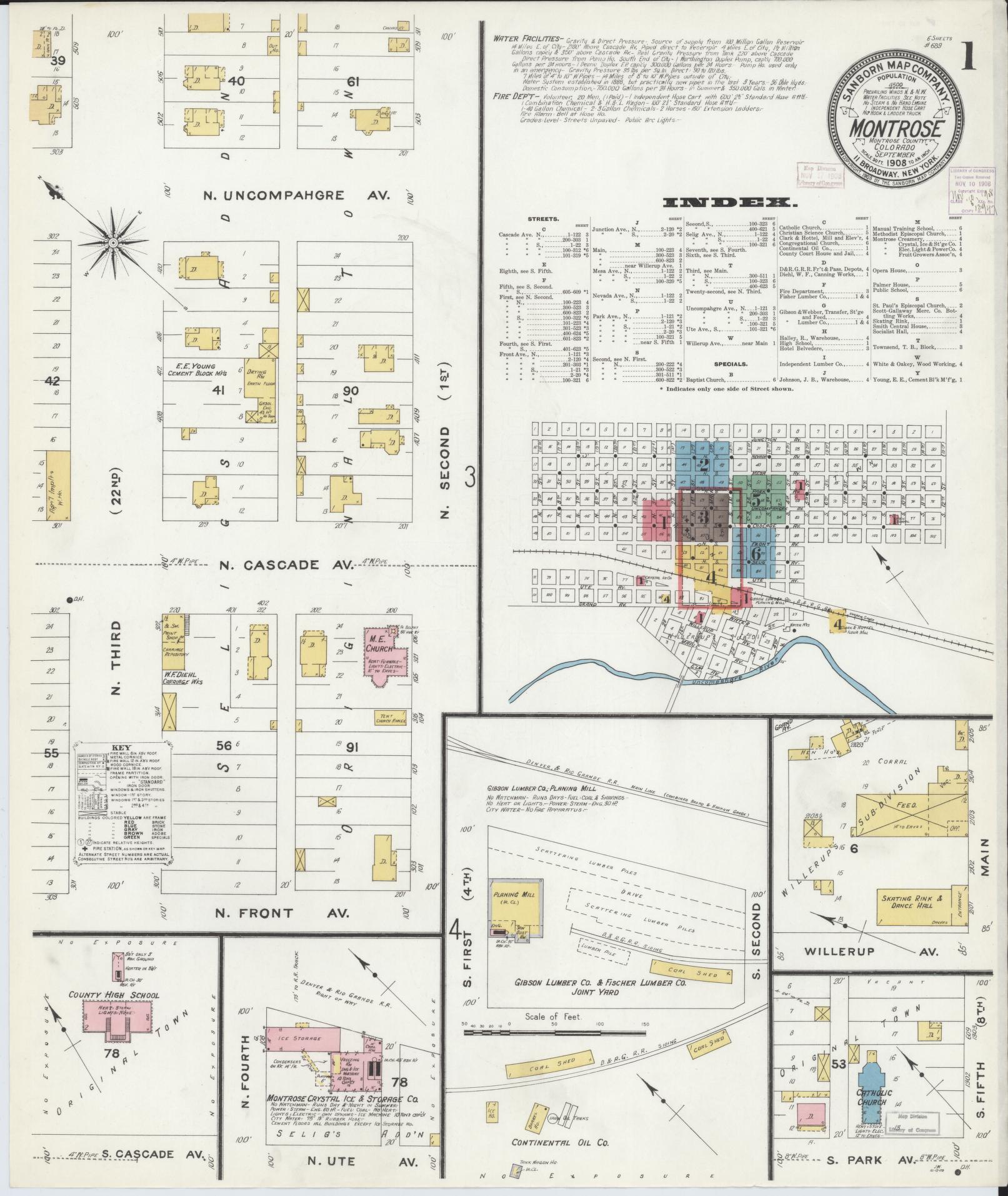 Sanborn Fire Insurance Map from Montrose, Montrose County, Colorado (1908), Sheet #0001 - Historic Sanborn Fire Insurance Map Print, vintage old map wall art, antique decor, genealogy gift, Colorado Colorado map