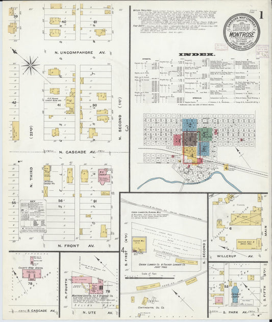 Sanborn Fire Insurance Map from Montrose, Montrose County, Colorado (1908), Sheet #0001 - Historic Sanborn Fire Insurance Map Print, vintage old map wall art, antique decor, genealogy gift, Colorado Colorado map
