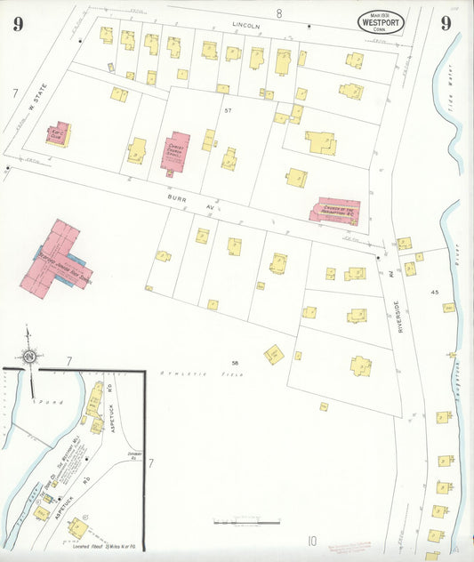 Sanborn Fire Insurance Map from Westport, Fairfield County, Connecticut (1931), Sheet #0009 - Historic Sanborn Fire Insurance Map Print, vintage old map wall art, antique decor, genealogy gift, Connecticut Connecticut map