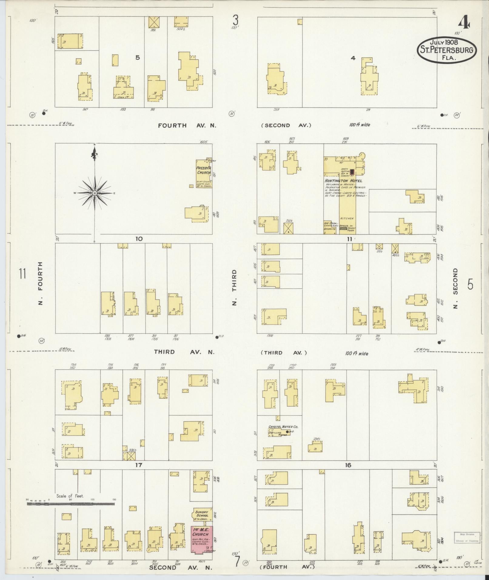 Sanborn Fire Insurance Map from Saint Petersburg, Pinellas County, Florida (1908), Sheet #0004 - Complete Map Set gallery image, historic Sanborn map, vintage wall art, Florida Florida