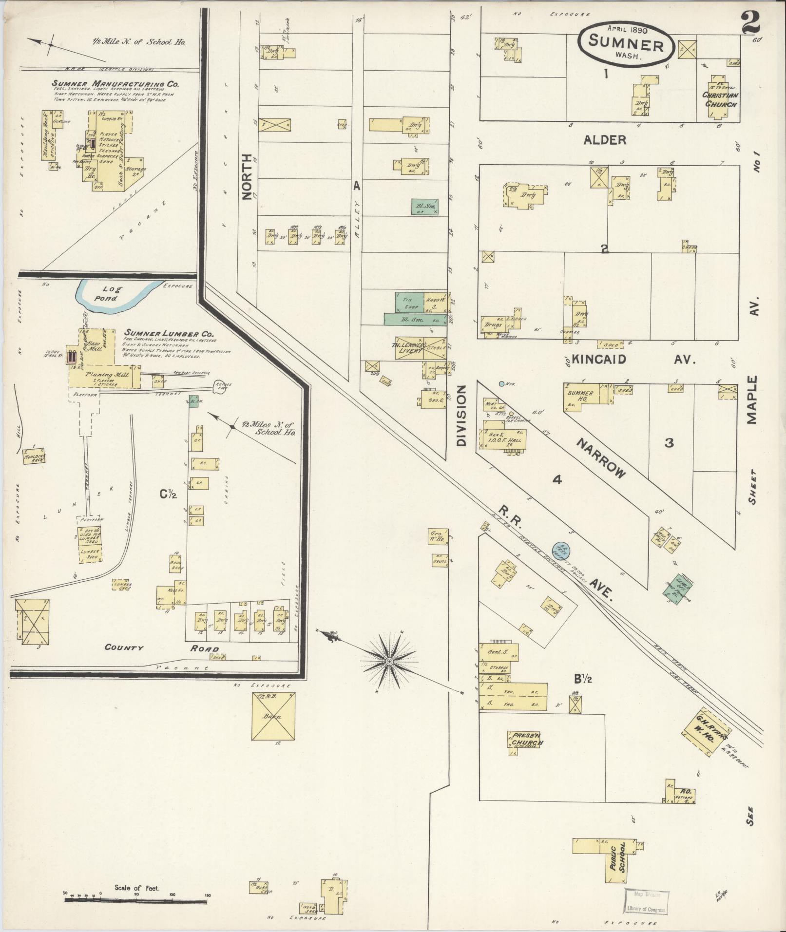 Sanborn Fire Insurance Map from Sumner, Pierce County, Washington (1890), Sheet #0002 - Complete Map Set gallery image, historic Sanborn map, vintage wall art, Washington Washington