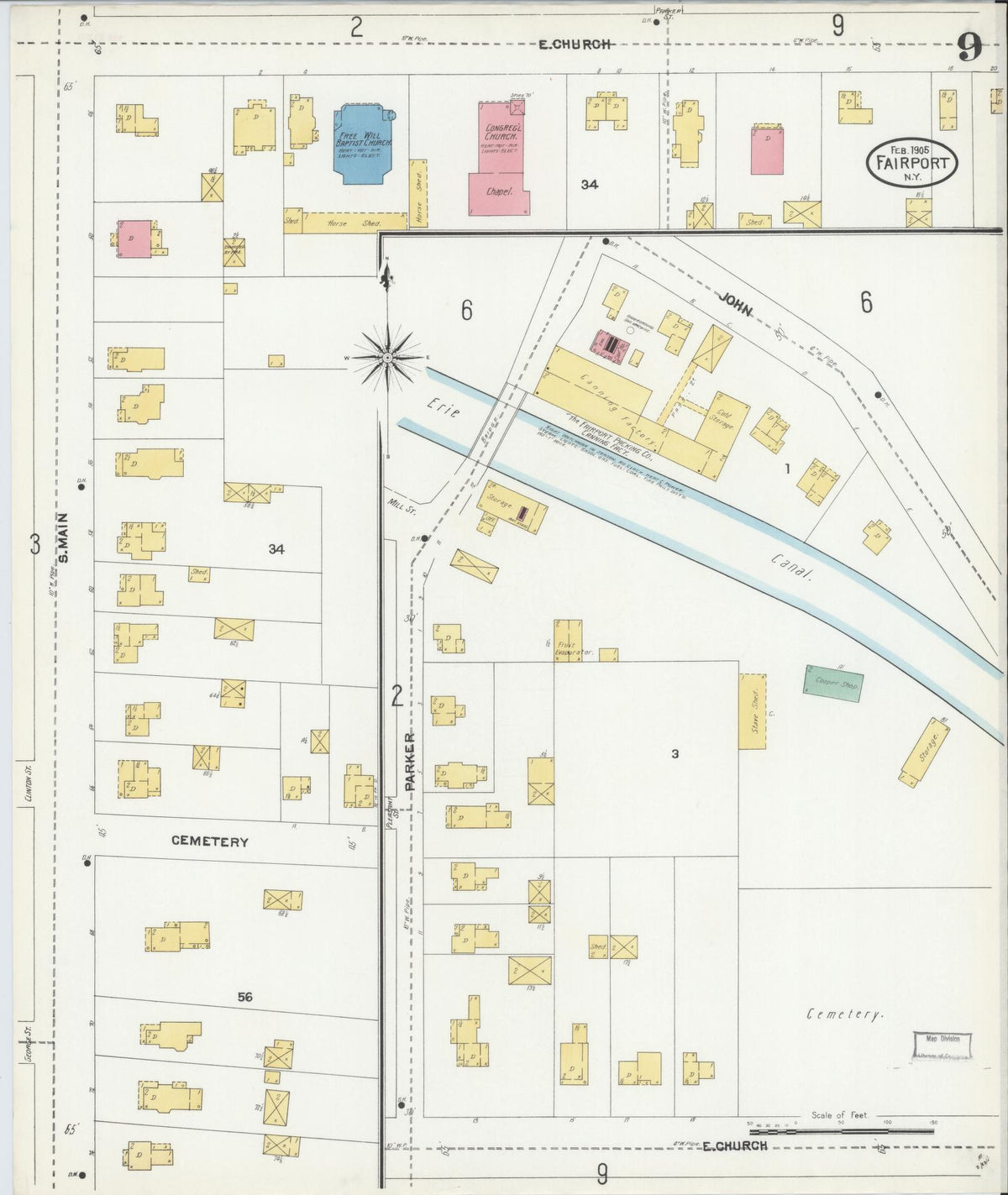 Sanborn Fire Insurance Map from Fairport, Monroe County, New York (1905), Sheet #0009 - Historic Sanborn Fire Insurance Map Print, vintage old map wall art, antique decor, genealogy gift, New York New York map