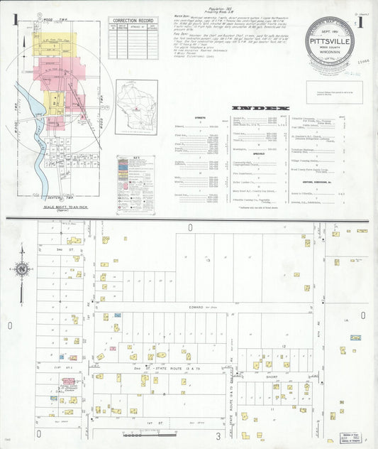 Sanborn Fire Insurance Map from Pittsville, Wood County, Wisconsin (1951), Sheet #0001 - Complete Map Set gallery image, historic Sanborn map, vintage wall art, Wisconsin Wisconsin