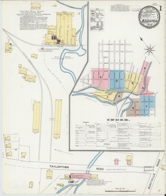 Sanborn Fire Insurance Map from Boonton, Morris County, New Jersey (1892), Sheet #0001 - Complete Map Set gallery image, historic Sanborn map, vintage wall art, New Jersey New Jersey