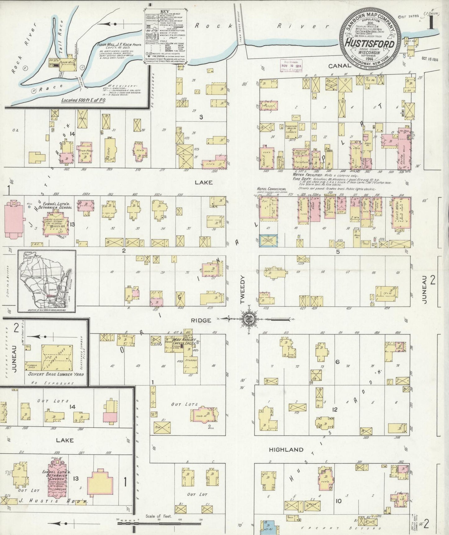 Sanborn Fire Insurance Map from Hustisford, Dodge County, Wisconsin (1914), Sheet #0001 - Complete Map Set gallery image, historic Sanborn map, vintage wall art, Wisconsin Wisconsin